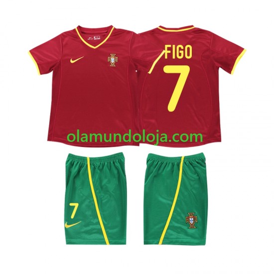 Camisola Portugal FIGO 7 Retro Criança Equipamento Primeiro 2002 Manga Curta
